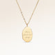 Personalized asymmetric gold necklace with space for engraving of text, coordinates or handwriting on the front and back