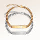 Paar-Armbänder, Set aus zwei Bar-Armbändern in Gold und Silber mit personalisierter Gravur, von Mon Chou