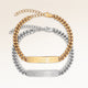 Paar-Armbänder, Set aus zwei Bar-Armbändern in Gold und Silber mit personalisierter Gravur, von Mon Chou