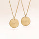 Friendship necklaces, pair of two round necklaces in gold with personalized engraving, from Mon Chou