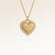 Personalisierte herzförmige Goldkette mit weißen Zirkonen am Rand und Platz für Gravur von 8 Zeichen in einer Zeile auf der Vorderseite