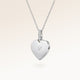 Personalized heart-shaped silver necklace with white zircons and space for engraving of text, coordinates or handwriting on the front and back