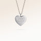 Personalized heart-shaped silver necklace with space for engraving of text, coordinates or handwriting on the front and back