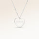 Personalized heart-shaped silver necklace with space for engraving of text, coordinates or handwriting on the front and back