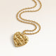 Personalized heart-shaped gold necklace with softly melted finish and space for engraving of text, coordinates or handwriting on the back