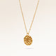 Round gold necklace with rippled wave surface side view, space for engraving on back