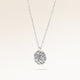 Round silver necklace with rippled wave surface side view, space for engraving on back