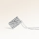 Close-up of minimalist square pendant in silver with rippled wave surface and space for engraving on back
