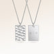Personalized square silver necklace with rippled wave surface and space for engraving of text, coordinates or handwriting on the back