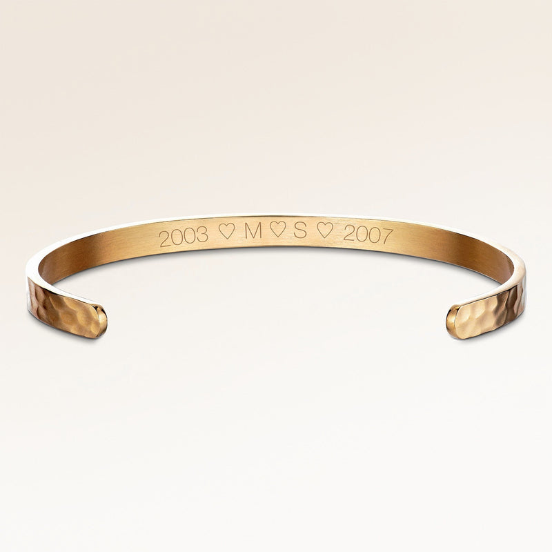 Personalized bangle gold bracelet with space for engraving of text or coordinates