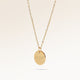 Round gold necklace with smooth surface side view, space for personalized engraving on the front and back