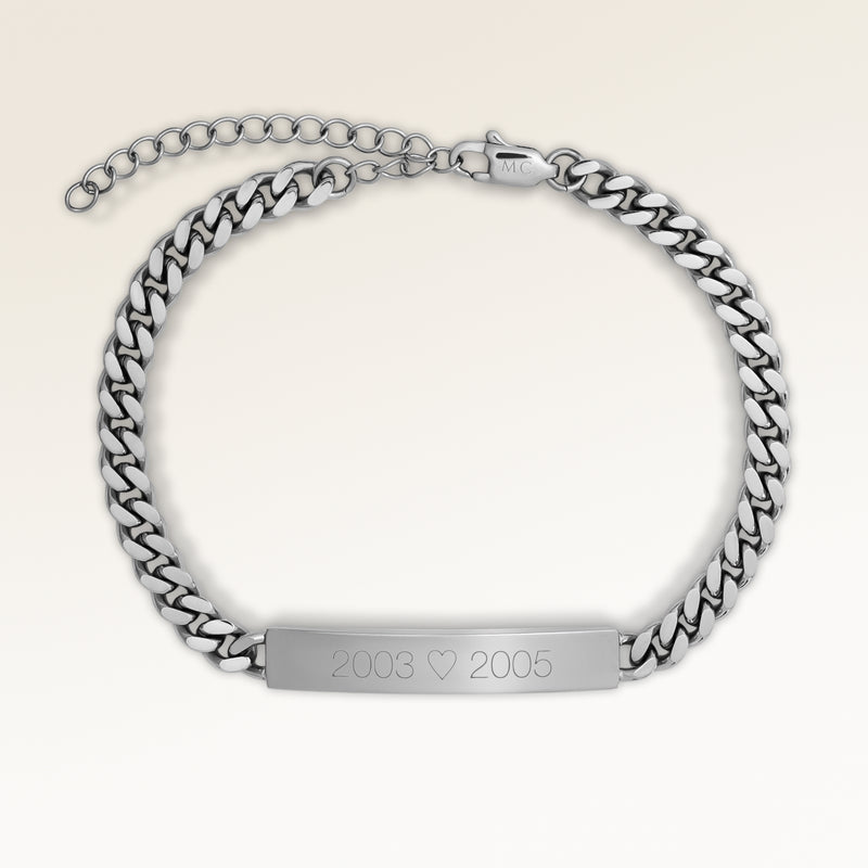 Personalisiertes Bar Silberarmband mit Platz für Gravur von Text oder Koordinaten