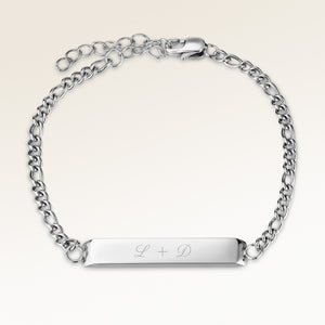 Personalized bar silver bracelet with space for engraving of text or coordinates