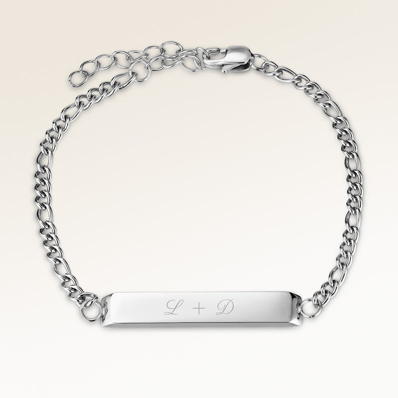 Personalized bar silver bracelet with space for engraving of text or coordinates