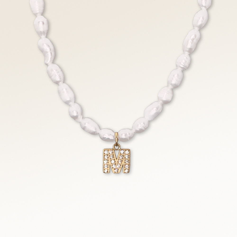 Buchstaben Halskette mit Zirkonia - Perlenkette (Gold)
