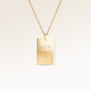 Personalisierte quadratische Goldkette mit Platz für Gravur von Text, Koordinaten oder Handschrift auf Vorder- und Rückseite