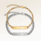 Paar-Armbänder, Set aus zwei Bar-Armbändern in Gold und Silber mit personalisierter Gravur, von Mon Chou
