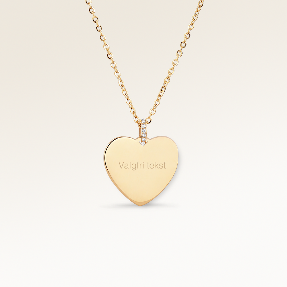 Herzförmige Halskette mit Zirkonia - Gravur (Gold)