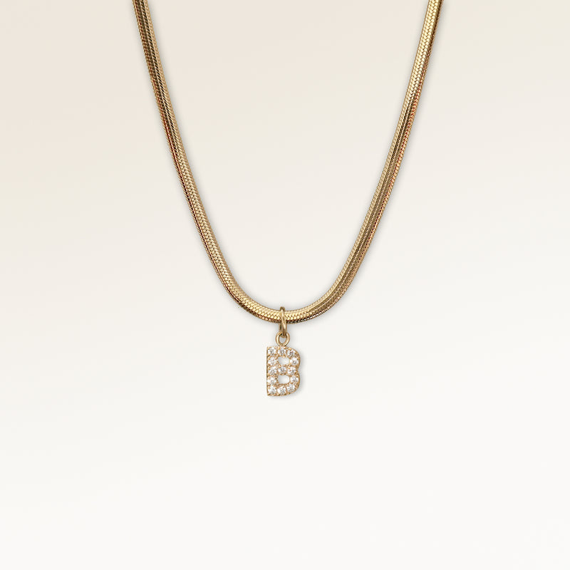 Letter pendant B in gold with white zircons, personalized initial necklace from Mon Chou