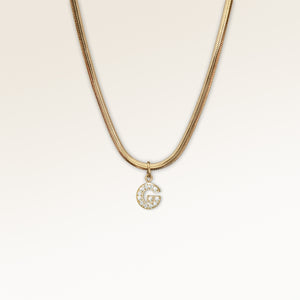 Letter pendant G in gold with white zircons, personalized initial necklace from Mon Chou