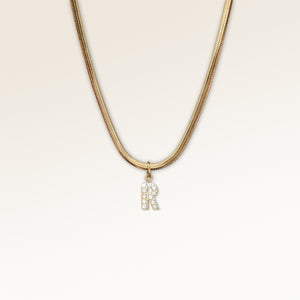 Letter pendant R in gold with white zircons, personalized initial necklace from Mon Chou