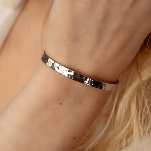 Personalized bangle silver bracelet with space for engraving of text or coordinates