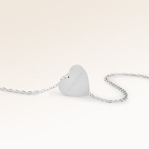 Heart-shaped silver necklace without engraving with smooth surface, ready for personalized engraving on back