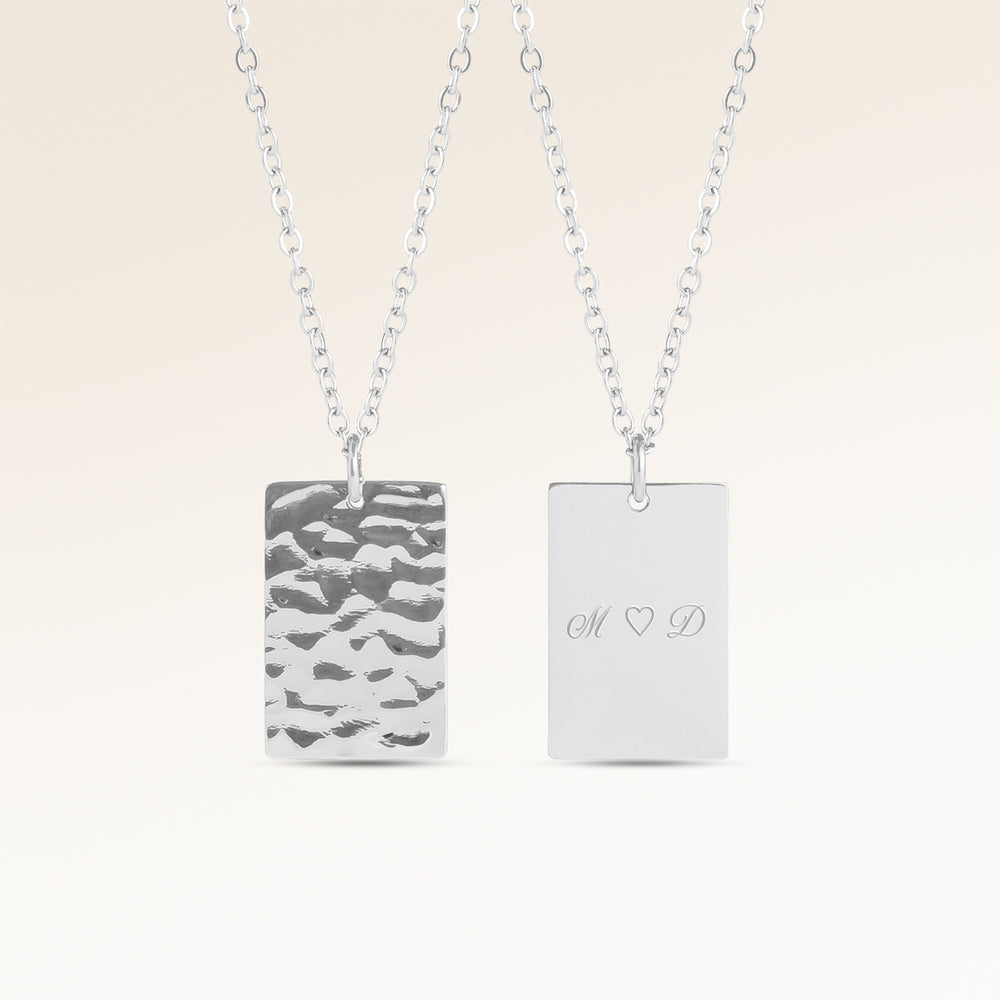 Ocean Waves Quadratische Halskette - Gravur (Silber)