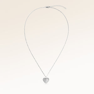 Full heart-shaped necklace in silver fully laid out with fine adjustable silver chain and minimalist heart pendant for personalized engraving