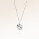 Round silver necklace with ribbed sunburst pattern side view, space for engraving on back