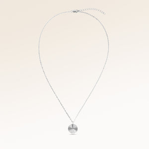 Full round necklace in silver fully laid out with fine adjustable silver chain and minimalist pendant for personalized engraving